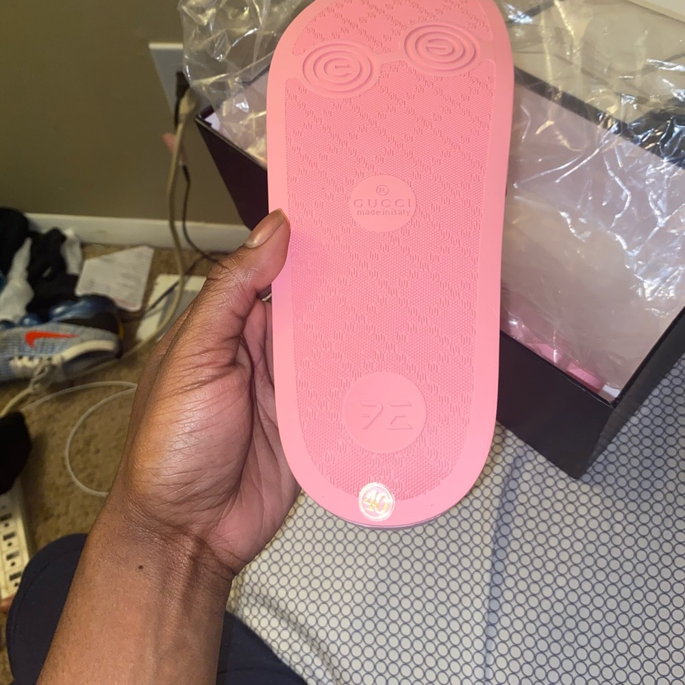 Pink pursuit gucci slides